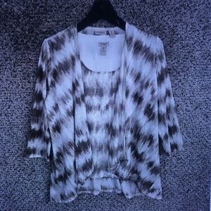 White and Brown Patterned Women’s Sweater - Two-Piece Layered Style